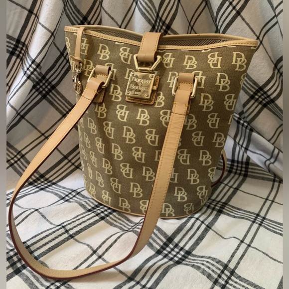 Dooney & Bourke Handbags - Dooney & Bourke Tan/Cream Bucket Bag-STAINED INSIDE, but outside is beautiful!
